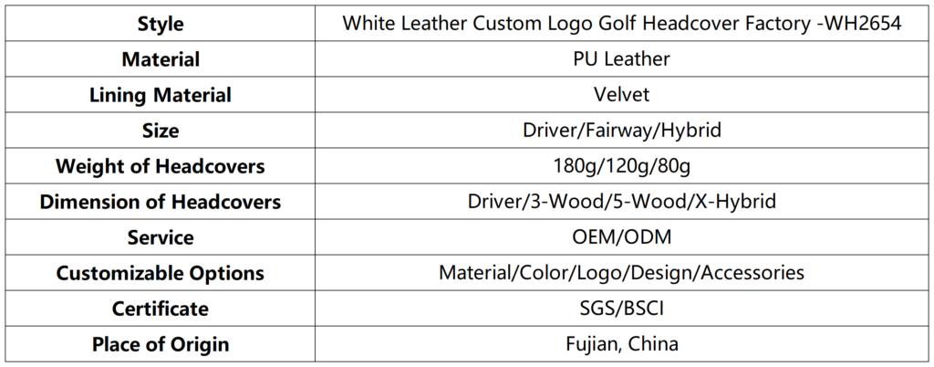 White Leather Custom Logo Golf Headcover Factory 6 White Leather Custom Logo Golf Headcover Factory dimension