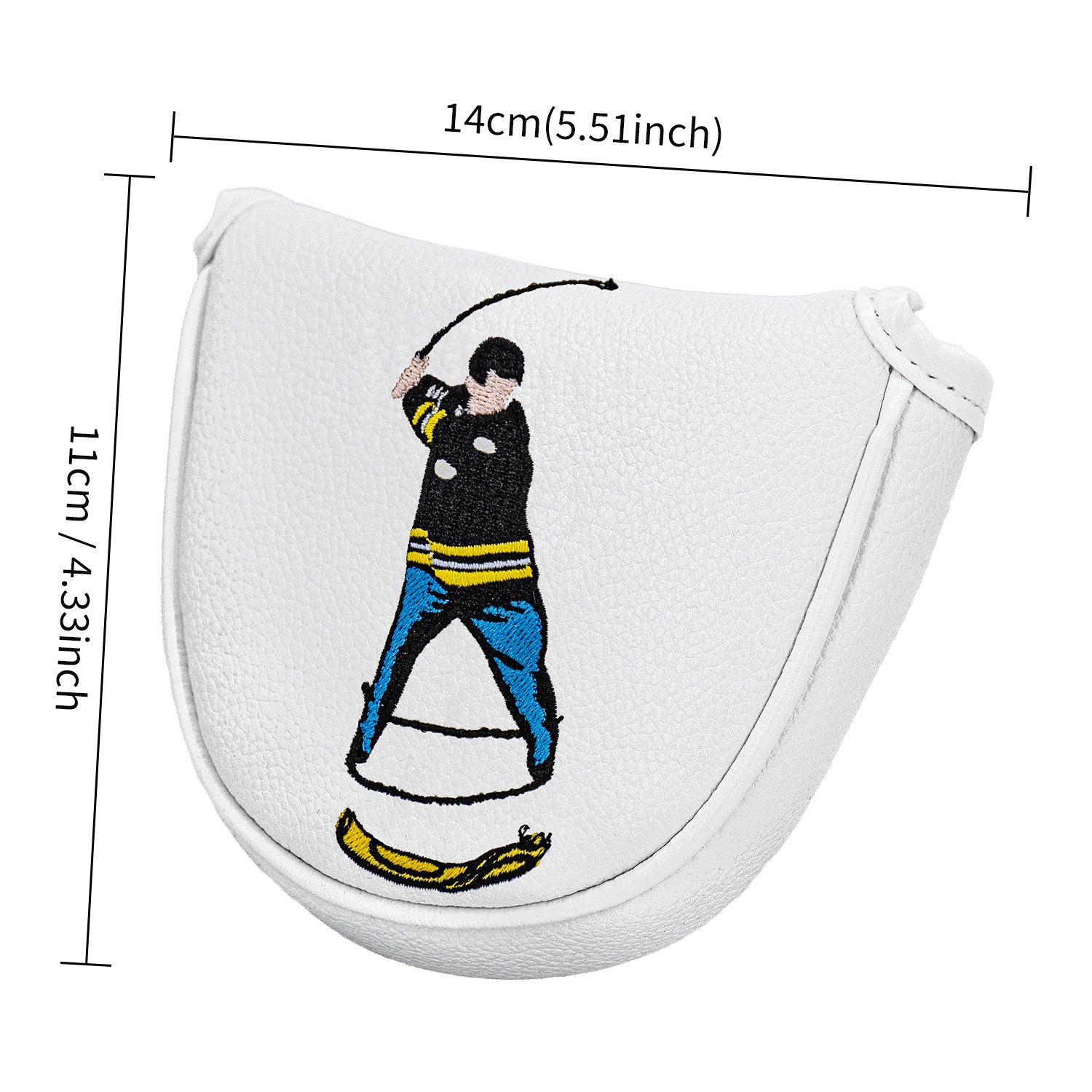 Personalized Logo Mallet Putter Cover Golf Headcover Supplier 2 White Leather Mallet Putter Cover With Custom Logo Embroidery