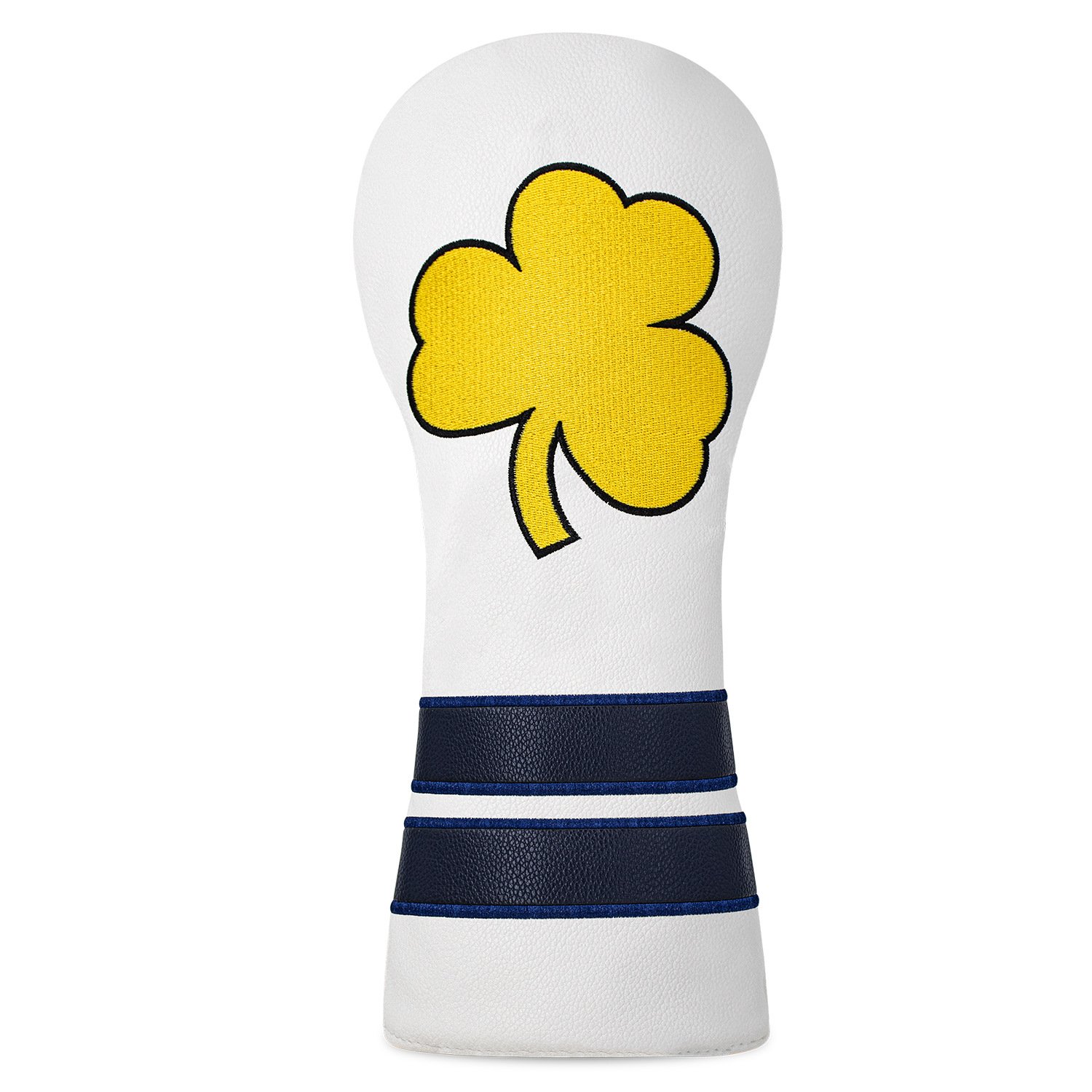 Custom Embroidery White PU Leather Golf Headcover Supplier 2 White PU Leather Wood Cover With Yellow Clover Embroidery
