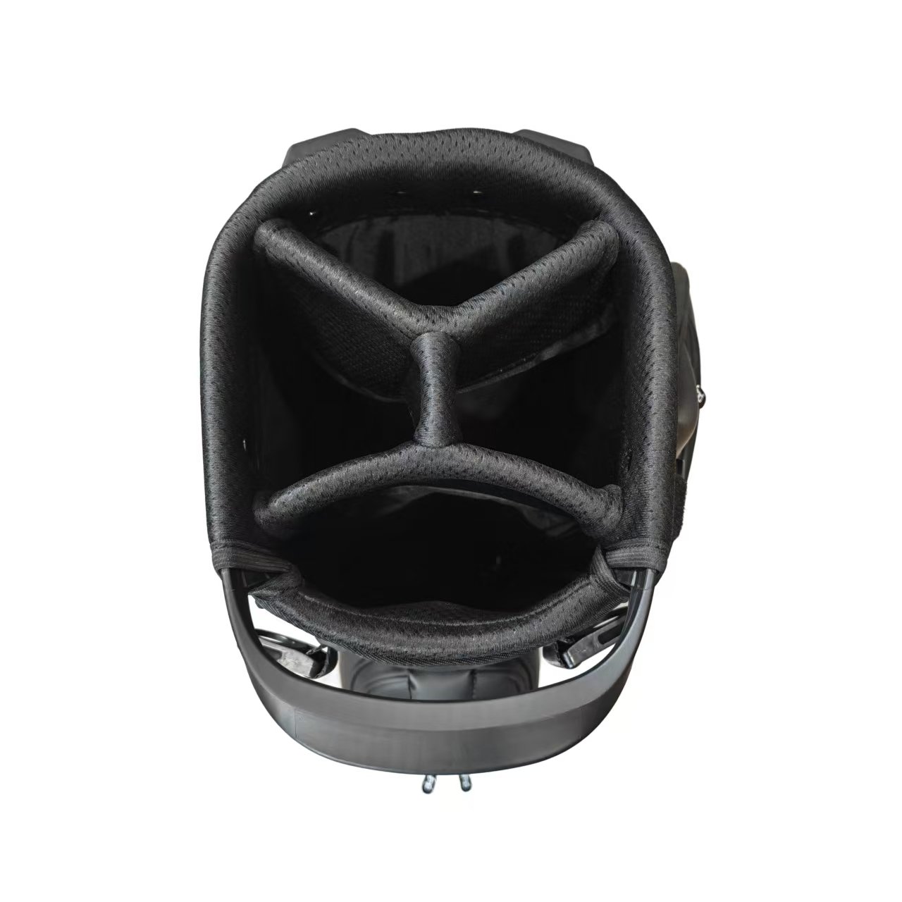 Custom Black Leather 4 Way Top Stand Golf Bag Factory 6 4 Way Top Divider System On Black PU Leather Golf Stand Bag