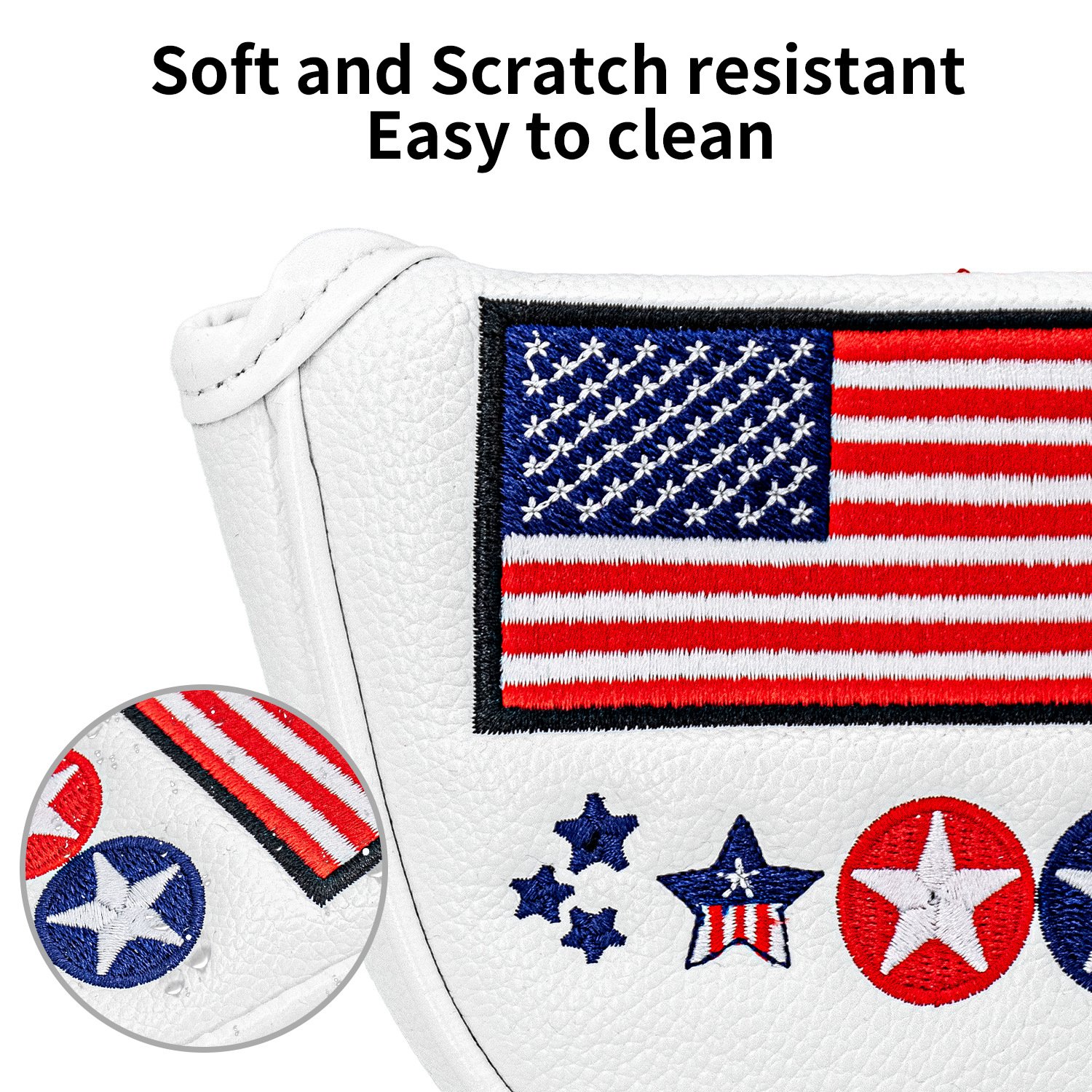 Full Custom Embroidery logo PU leather Golf Headcover Factory 2 Durable Embroidered Mallet Putter Headcover With Velvet Lining