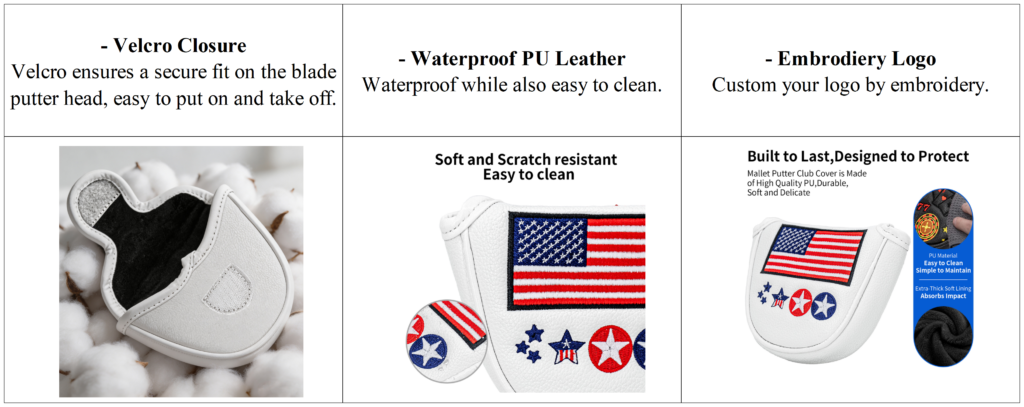 Full Custom Embroidery logo PU leather Golf Headcover Factory 7 Full Custom Embroidery logo PU leather Golf Headcover Factory details