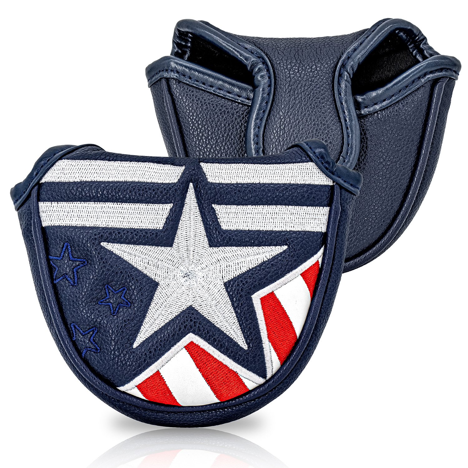 Premium Embroidery Logo Mallet Golf Headcover Manufacturer 2 Navy Blue Waterproof Leather Mallet Putter Cover