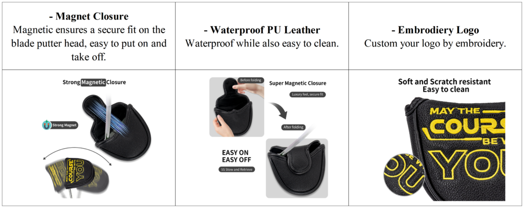 Personalized Black Leather Mallet Putter Golf Headcover Supplier 8 Personalized Black Leather Mallet Putter Golf Headcover Supplier details