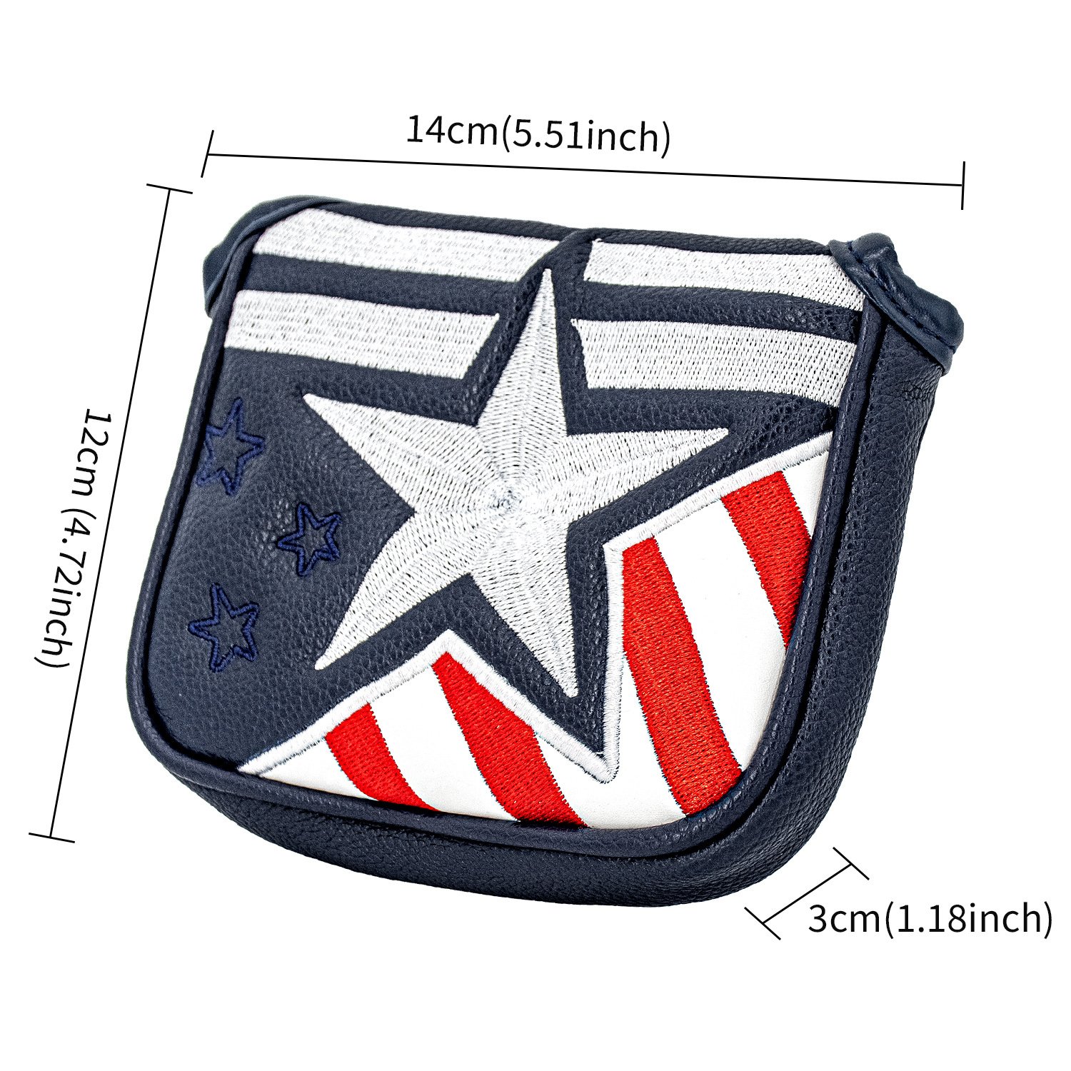 Premium Embroidery Logo Mallet Golf Headcover Manufacturer 5 Personalized Navy Leather Putter Cover With Premium Stitching