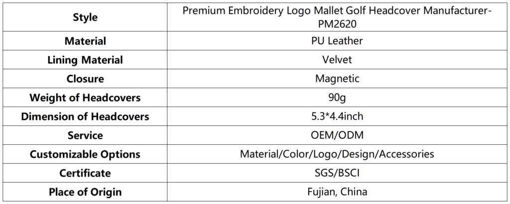 Premium Embroidery Logo Mallet Golf Headcover Manufacturer 6 Premium Embroidery Logo Mallet Golf Headcover Manufacturer dimension