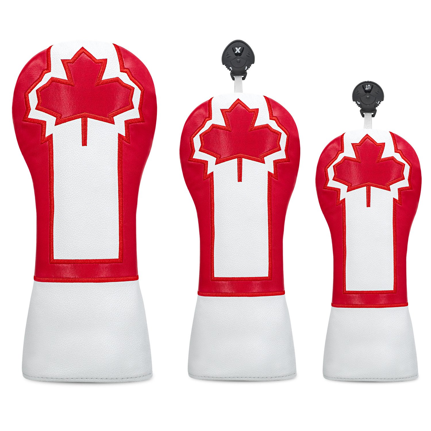 Custom Red Embroidery Logo Wood Golf Headcover Factory 5 White Waterproof Leather Wood Cover With Red Embroidery